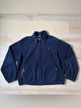 Polo Ralph Lauren XL Navy Blue Polartec Fleece Jacket Full Zip Pony Logo Y2K